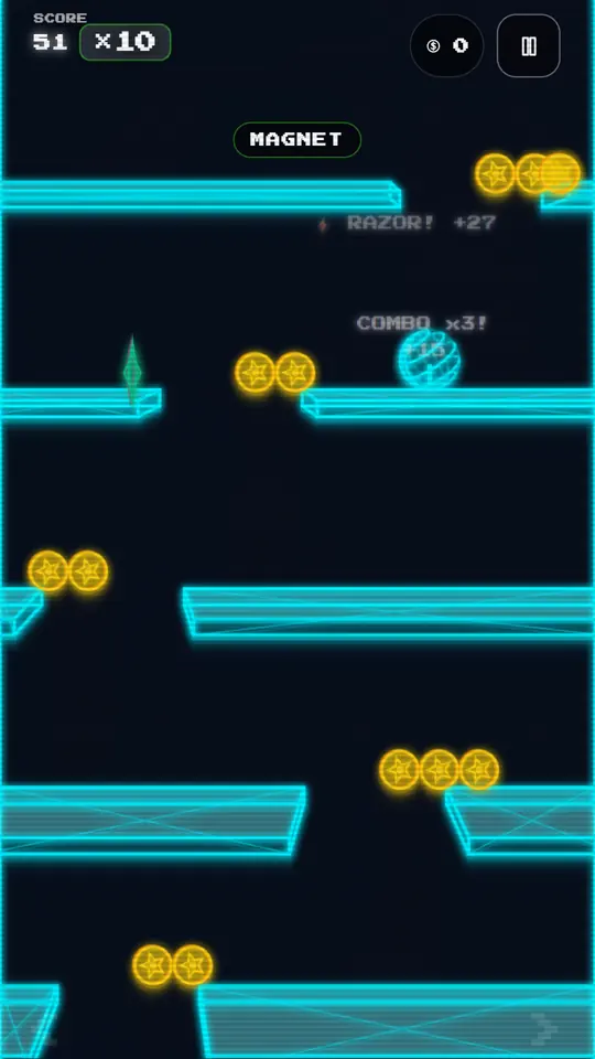 Falldown 3D mid-run with a chain multiplier and Hyper Fever active on screen