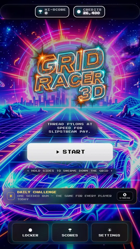 Grid Racer 3D home screen with the neon wireframe car and the game logo