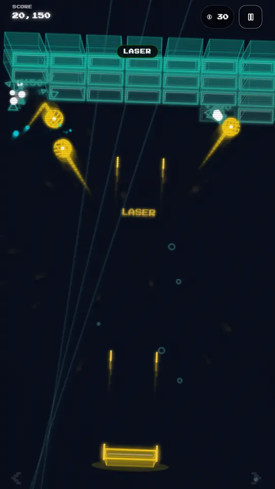 Neon Shatter 3D laser powerup firing up into the brick wall