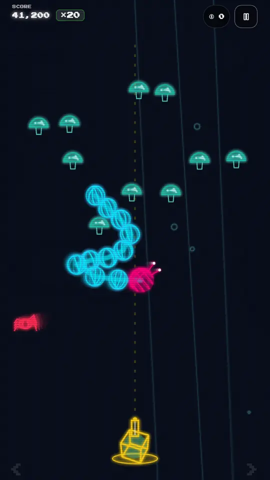 Neon Wyrm 3D late wave with multiple wyrm segments and spiders on screen