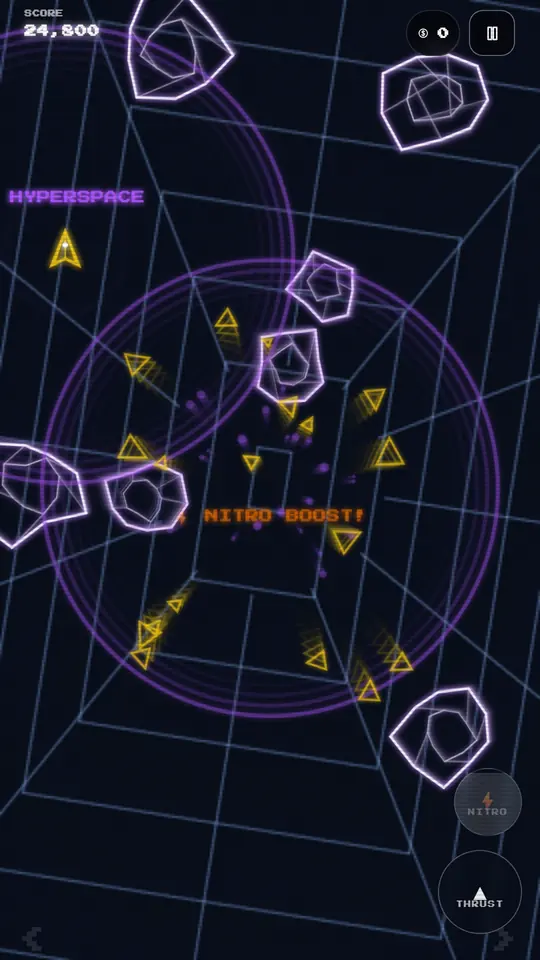 Vectoroid 3D hyperspace jump effect as the ship vanishes from the rock field